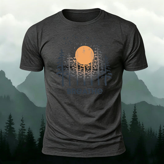 Soft Cotton Forest Sunrise Artistic Print Casual T-Shirt