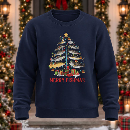 Merry Fishmas Printed Round Neck Sweatshirt
