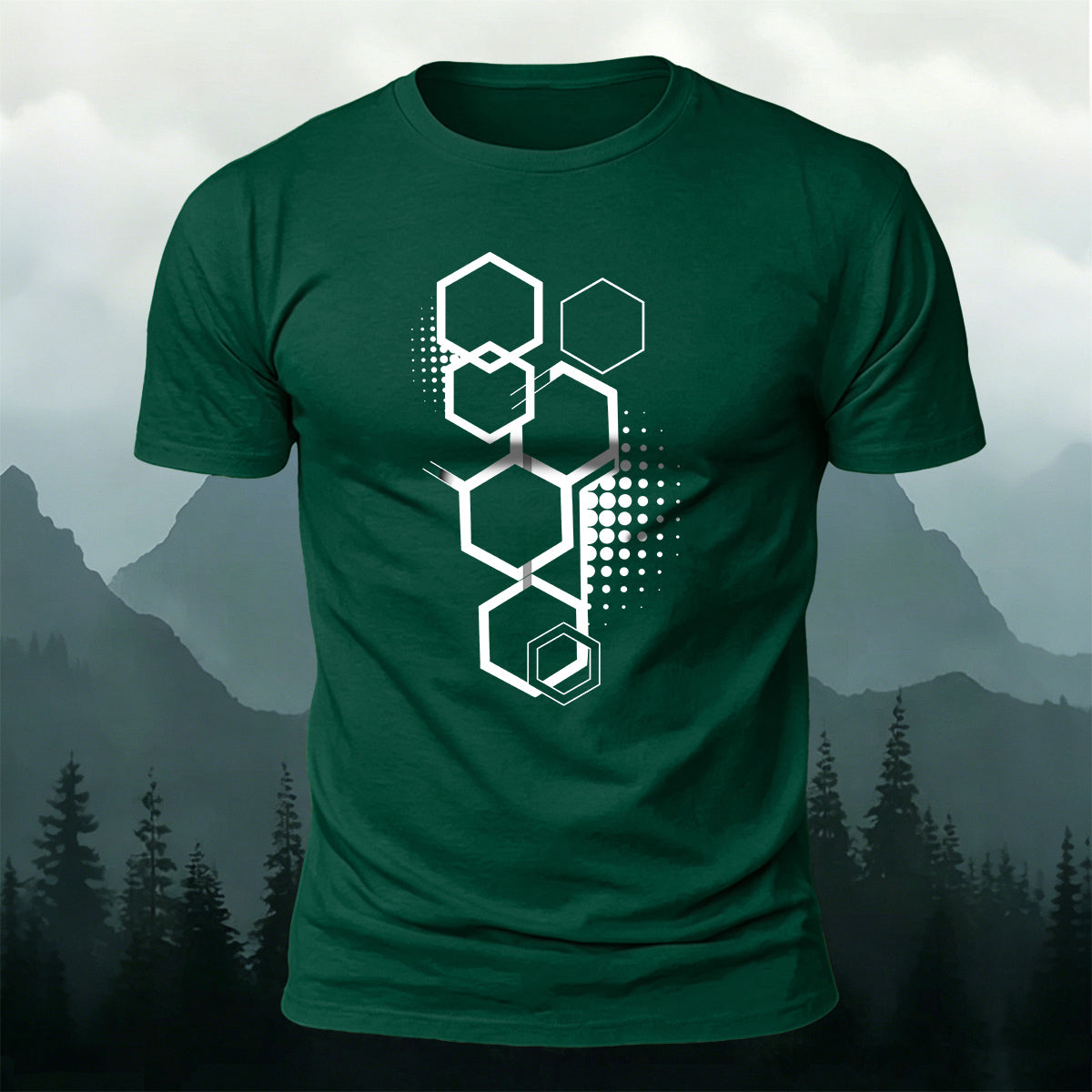 Cotton Hexagon Geometric Pattern Trendy Casual T-Shirt
