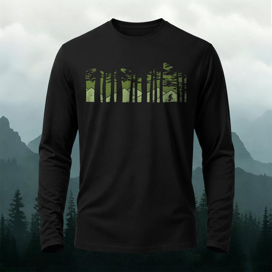 Forest Cycling Nature Print Casual Long-Sleeve Cotton Tee