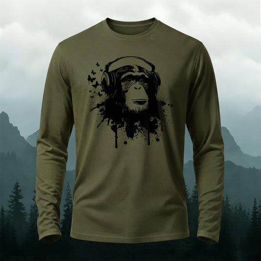 Gorilla Headphones Print Long-Sleeve T-Shirt