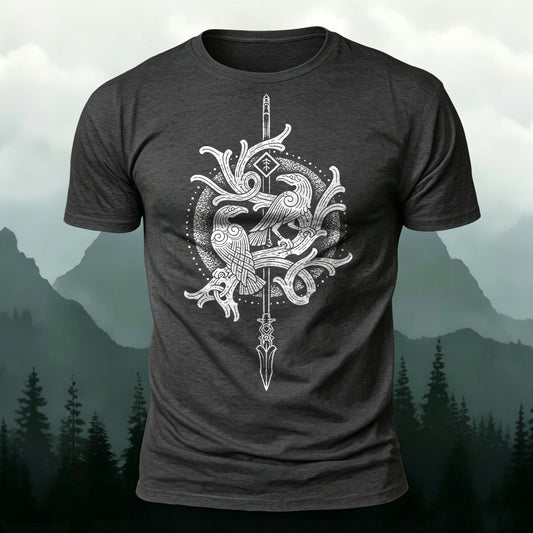 Premium Cotton Vintage Viking Totem Print Casual Tee