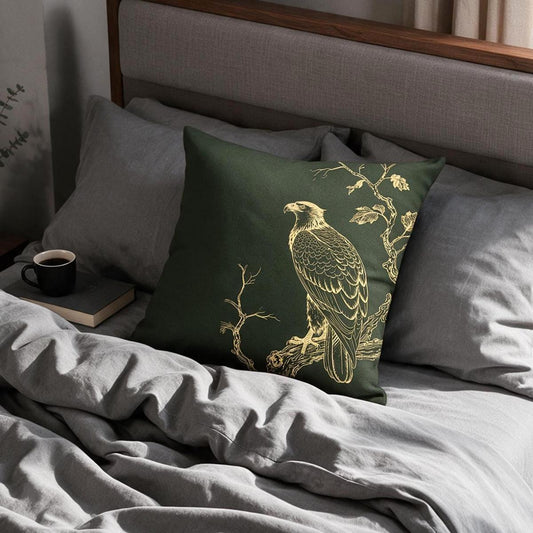 Linen Vintage Bird Art Throw Pillow