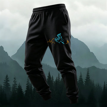 Mountain Bike-Print Pockets Casual Pants