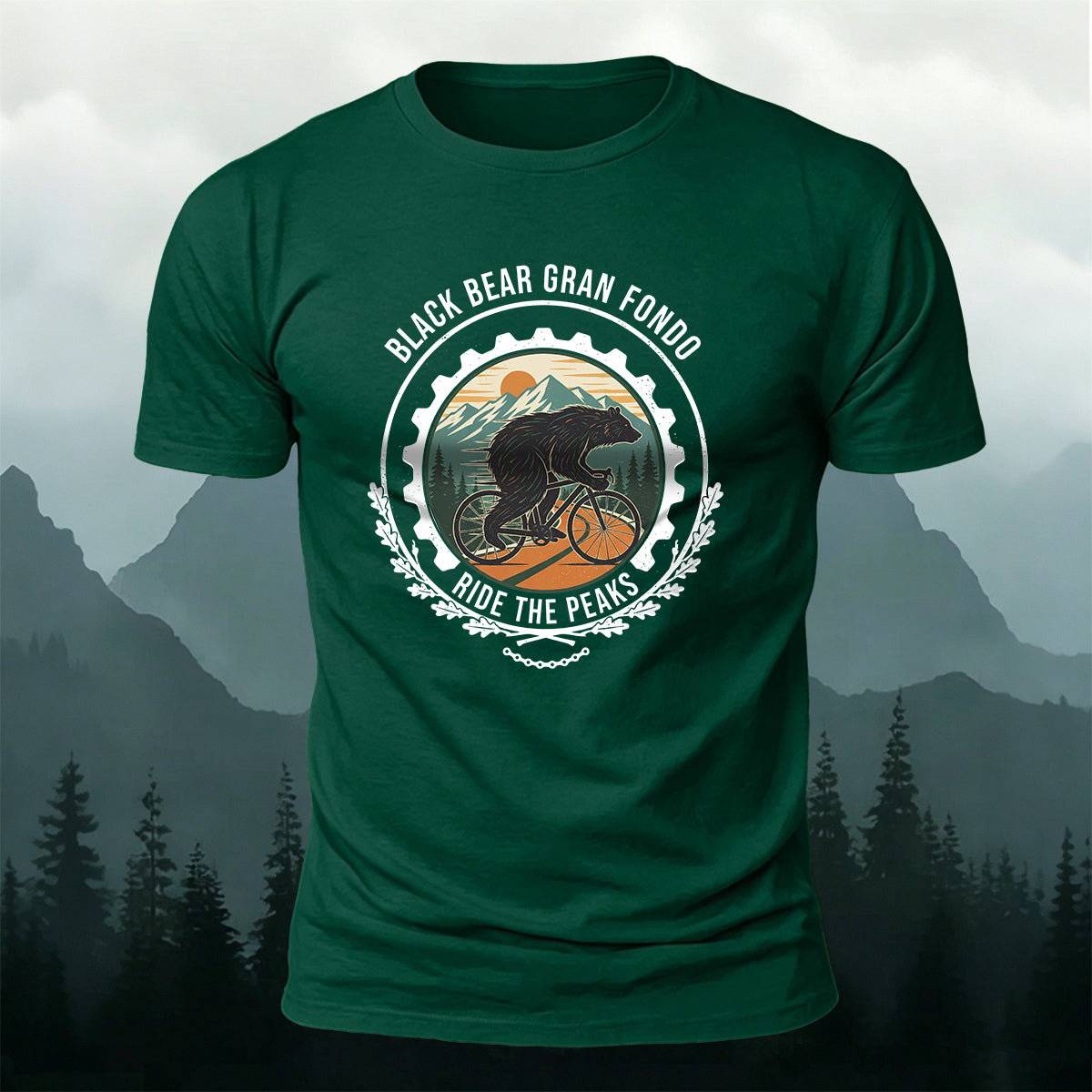Black Bear Outdoor Cycling Round-Print Casual Cotton Tee