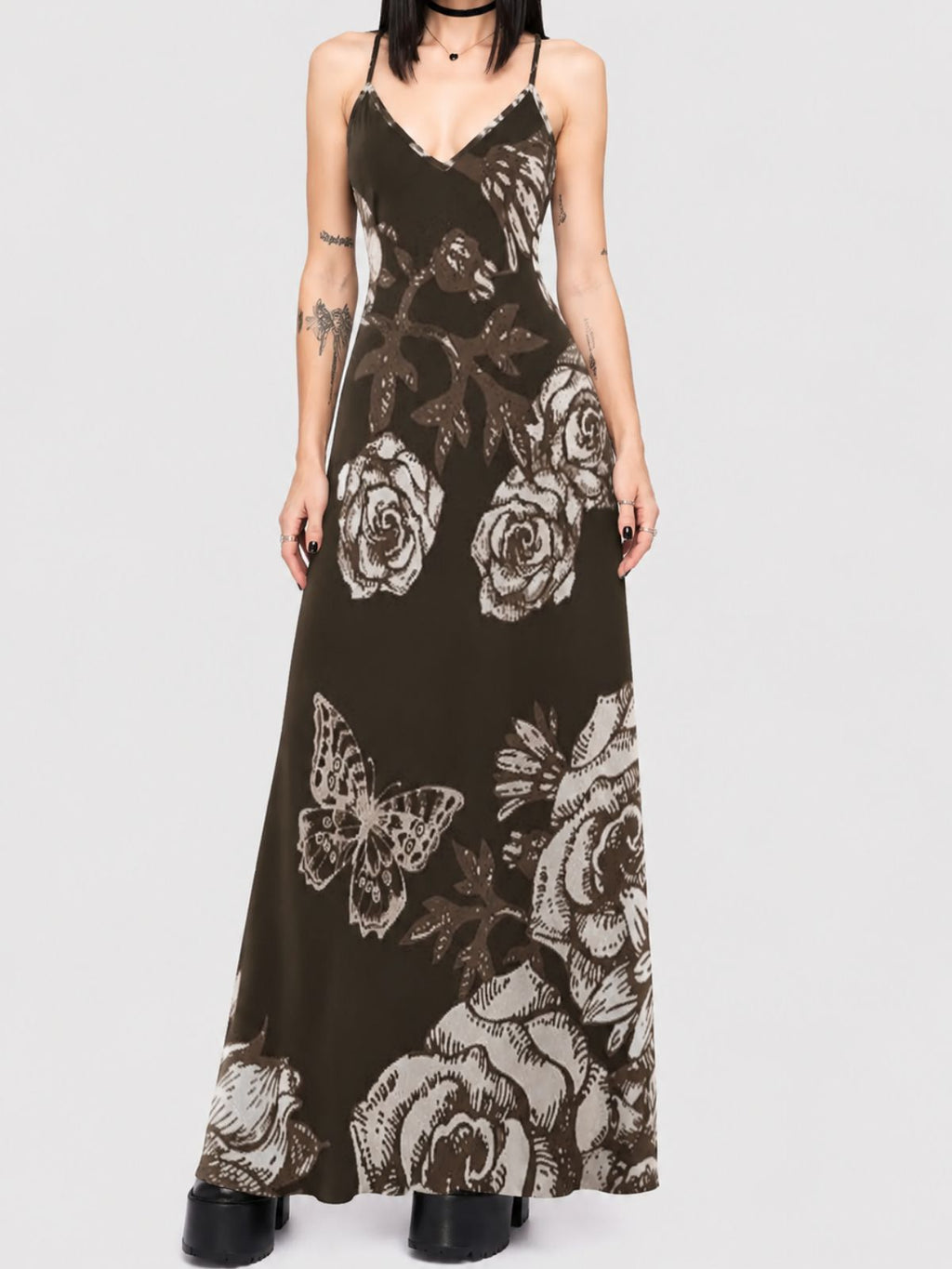 Vintage Rose Elegant Strapless Maxi Dress