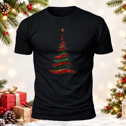 Glitter Christmas Tree Printed Short Sleeve T-Shirt