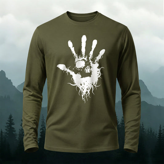 Cotton Skull Face Palm Print Casual Long-Sleeve Cotton Tee
