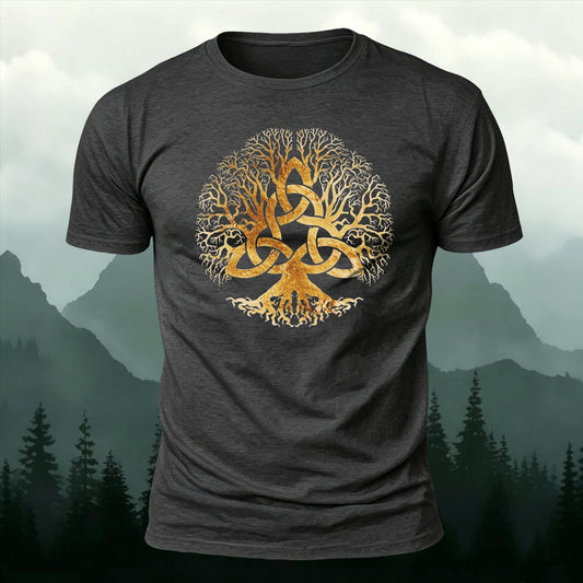 Golden Tree Of Life Totem Printed Short Sleeve T-Shirt
