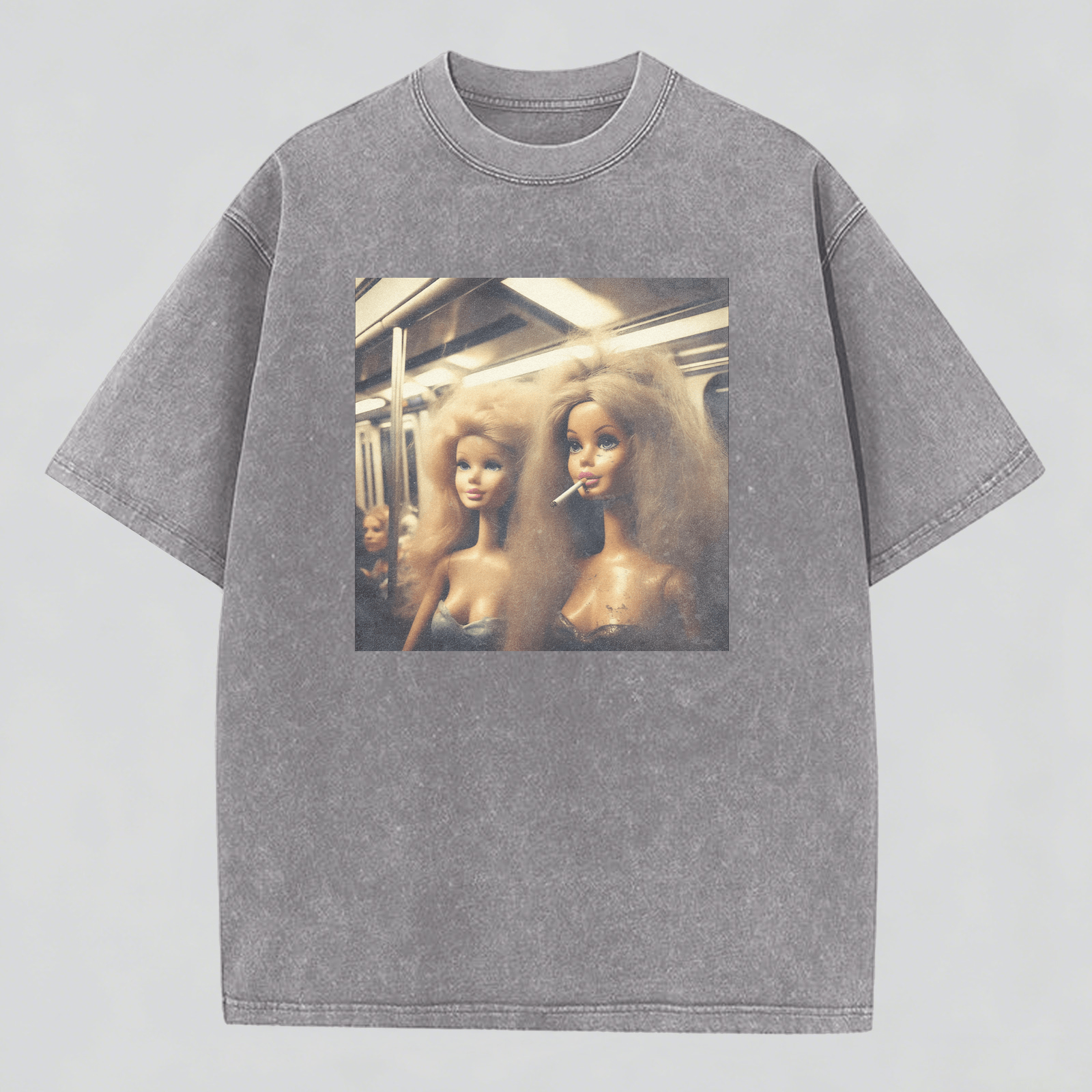 MEME Metro Smoking Print Washed Cotton T-Shirt