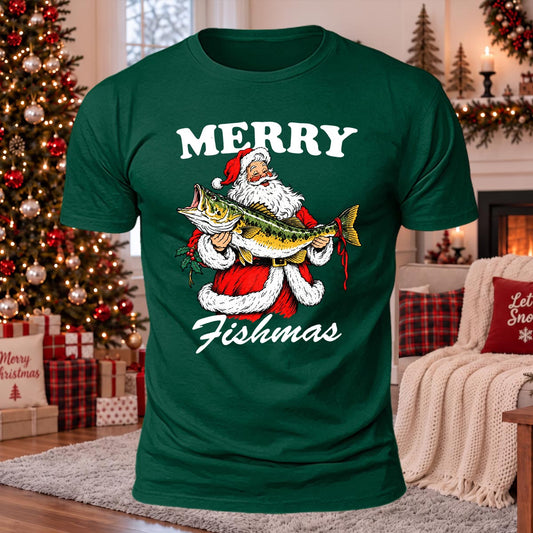 Merry Merry Fishmas Printed Casual Short Sleeve T-Shirt