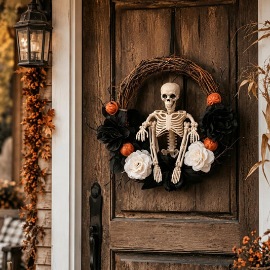 Rattan Skeleton Rose Halloween Wreath