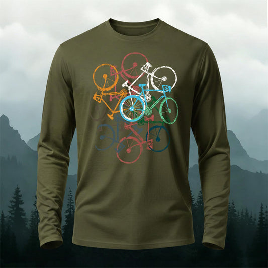 Colorful Bicycle Print Long-Sleeve T-Shirt