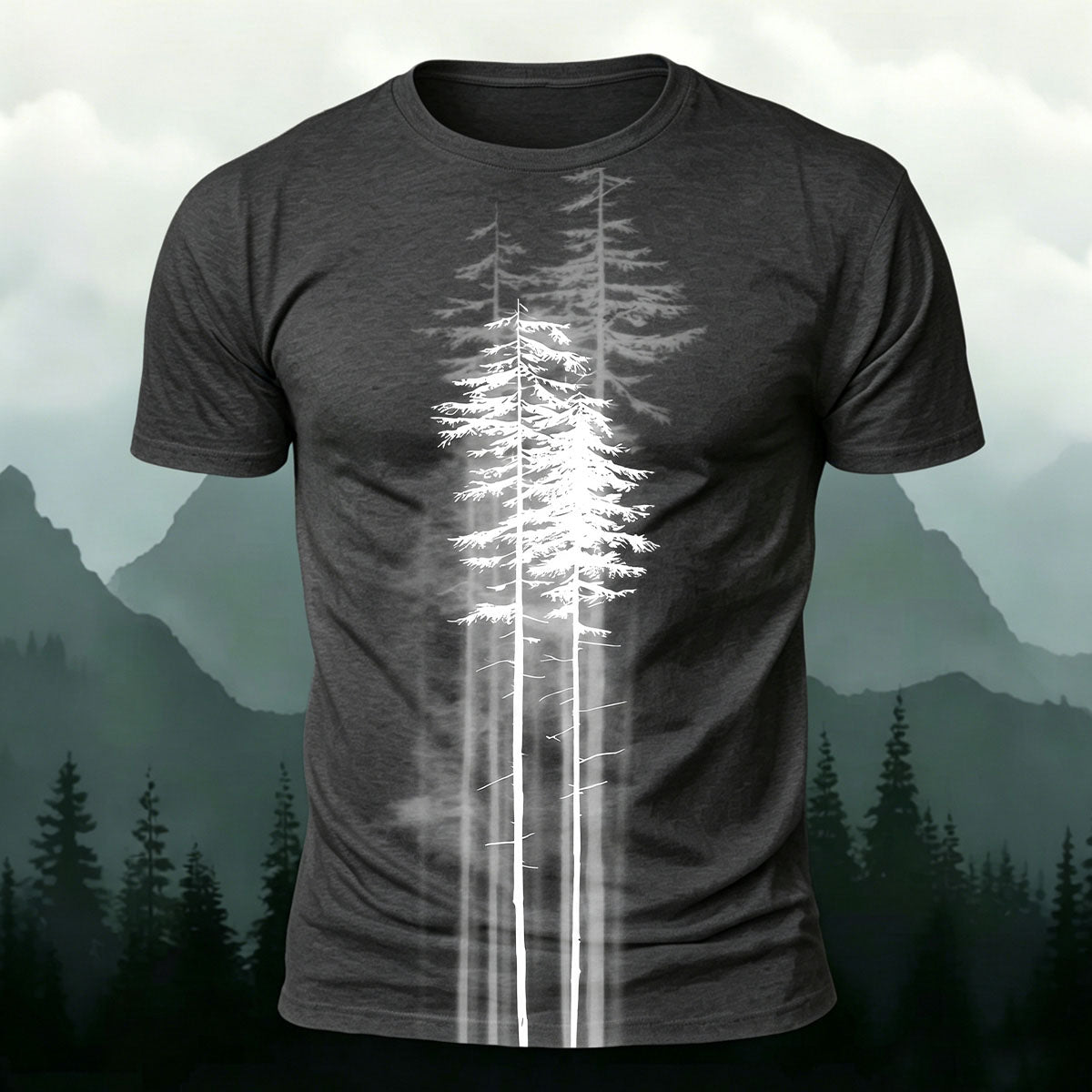 Straight Tree Pattern Retro Casual Polyester Tee