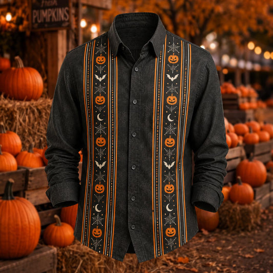 Halloween Pumpkin Stripe Print Casual Shirt