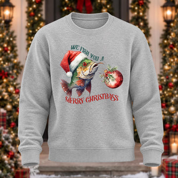We Fish You A Merry Christbass Printed Round Neck Sweatshirt