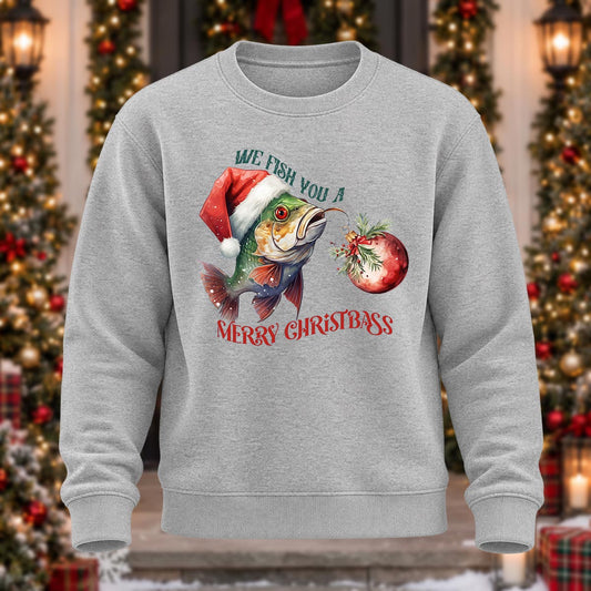 We Fish You A Merry Christbass Printed Round Neck Sweatshirt
