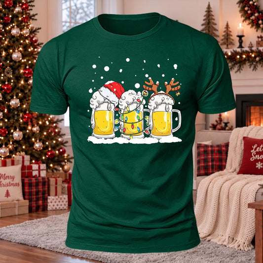 Merry Beermas Printed Casual Short Sleeve T-Shirt