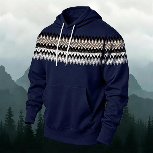 Nordic Fair Isle Zigzag Pattern Print Versatile Hoodie