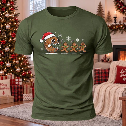 Christmas Gingerbread Man Printed Casual Short Sleeve T-Shirt