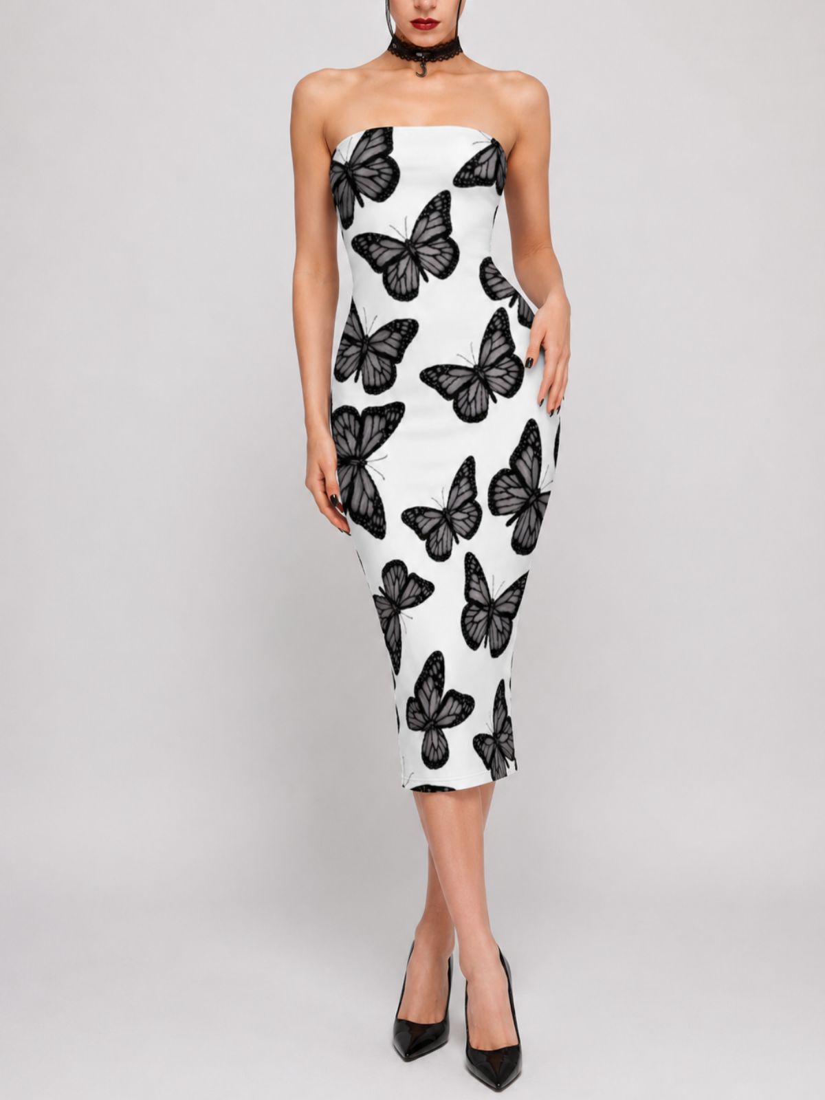 Dark Gothic Butterfly-Print Sexy Bodycon Skirt（副本）