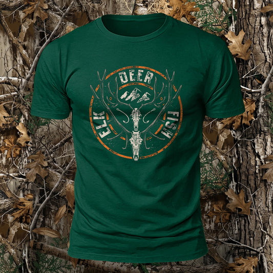 DTG Elk Deer Fish Printed Short Sleeve T-Shirt