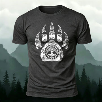 Cotton Bear Claw Viking Totem Print Casual T-Shirt