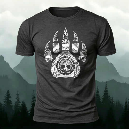 Cotton Bear Claw Viking Totem Print Casual T-Shirt