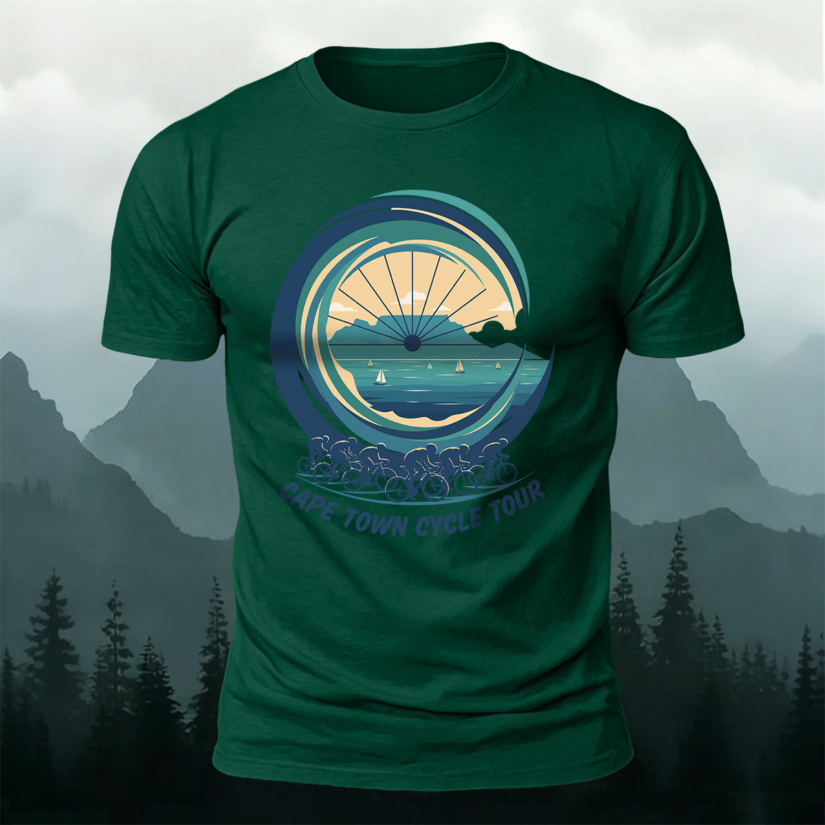 Outdoor Cyclists Round-print Casual Cotton T-Shirt