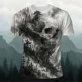 Dark Skeleton Full-Body Forest Print Cotton T-Shirt