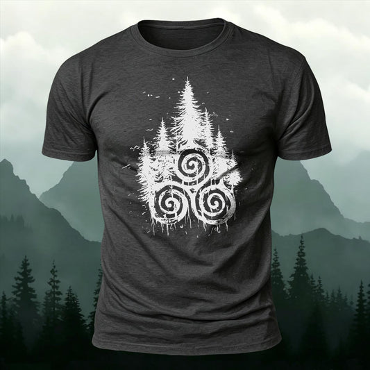 Viking Forest Totem Printed Short Sleeve T-Shirt