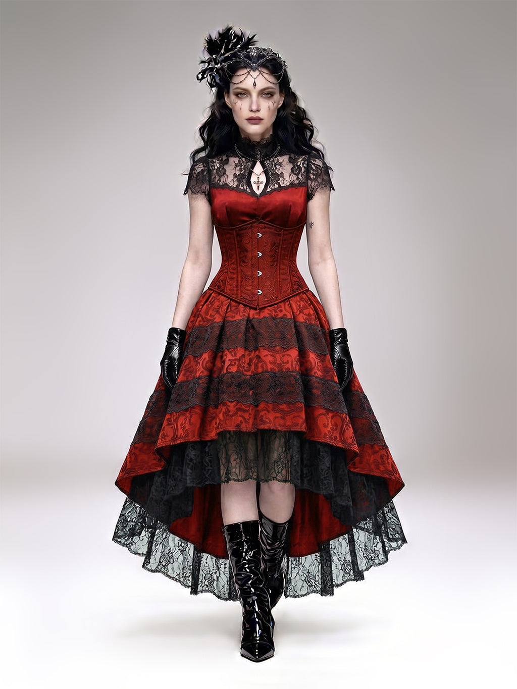 Women's Black Gothic-Style Heavy-Duty Lace Skirt