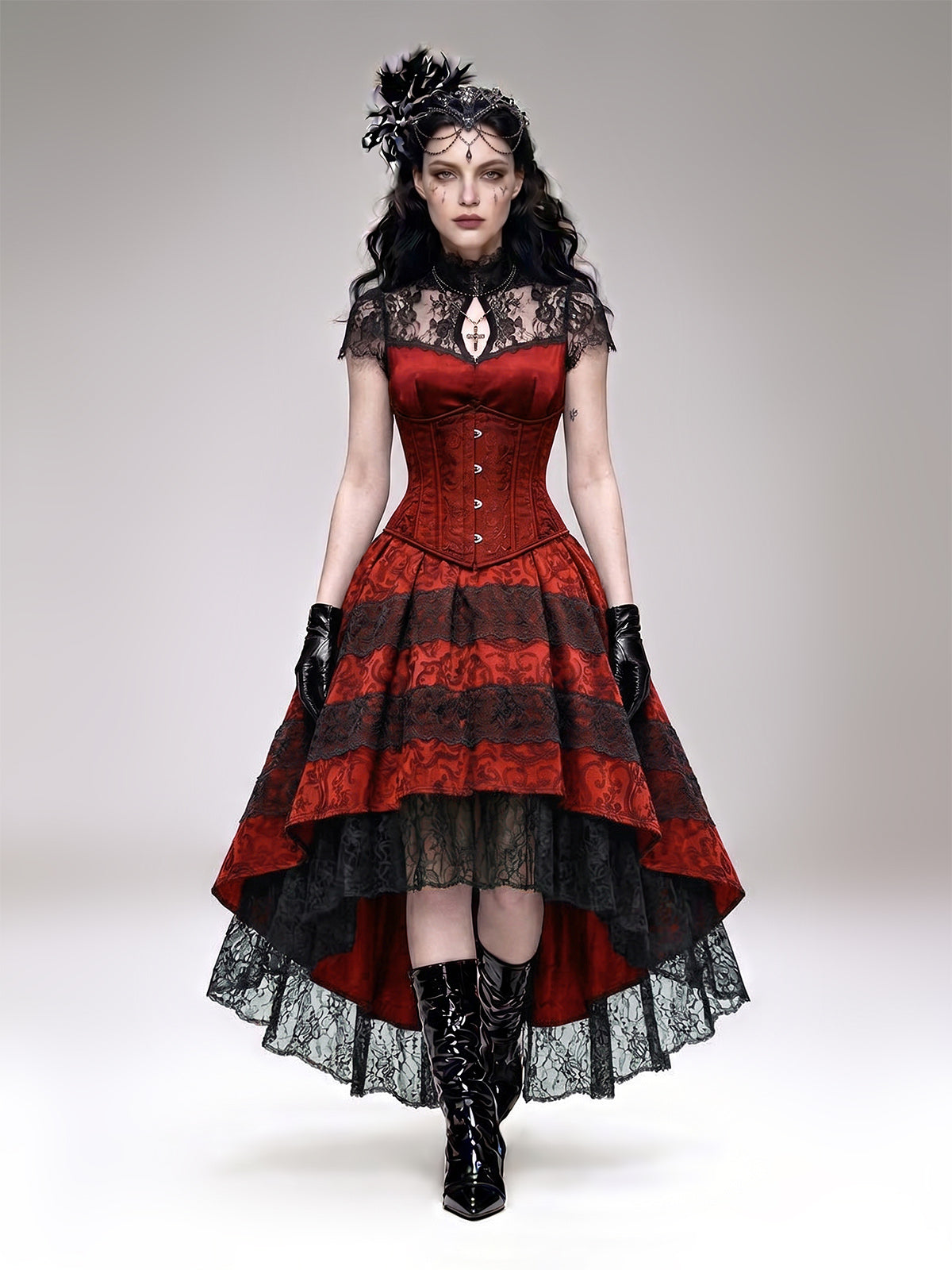 Women's Black Gothic-Style Heavy-Duty Lace Skirt