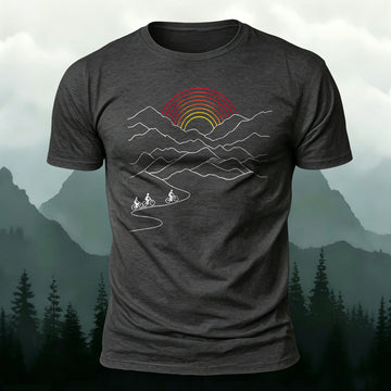 Combed Cotton Minimalist Mountain Bike Print Casual Tee