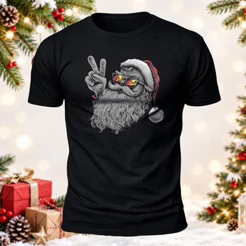 Cool Sunglasses Santa Printed Short Sleeve T-Shirt