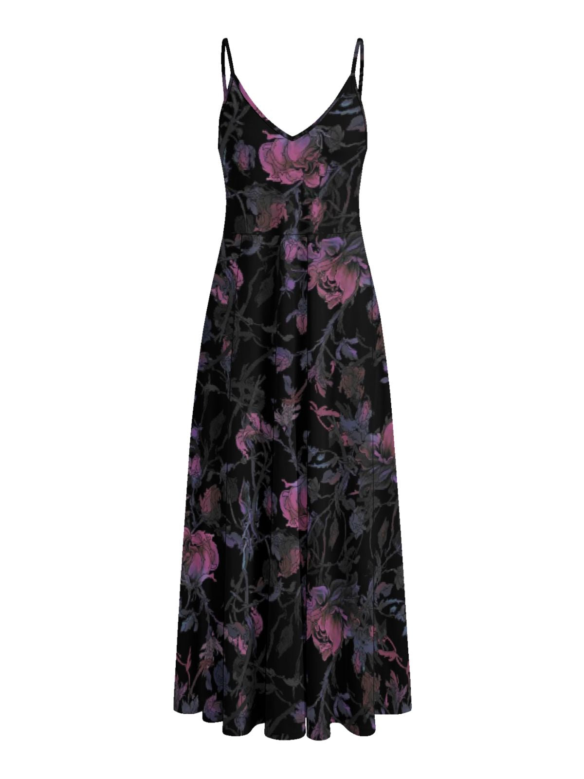 Vintage Purple Print V-Neck Spaghetti-Strap Dress