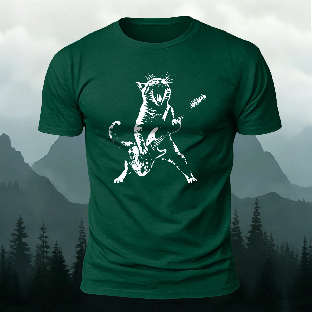 Cotton Rock ‘n’ Roll Cat Print Casual T-Shirt