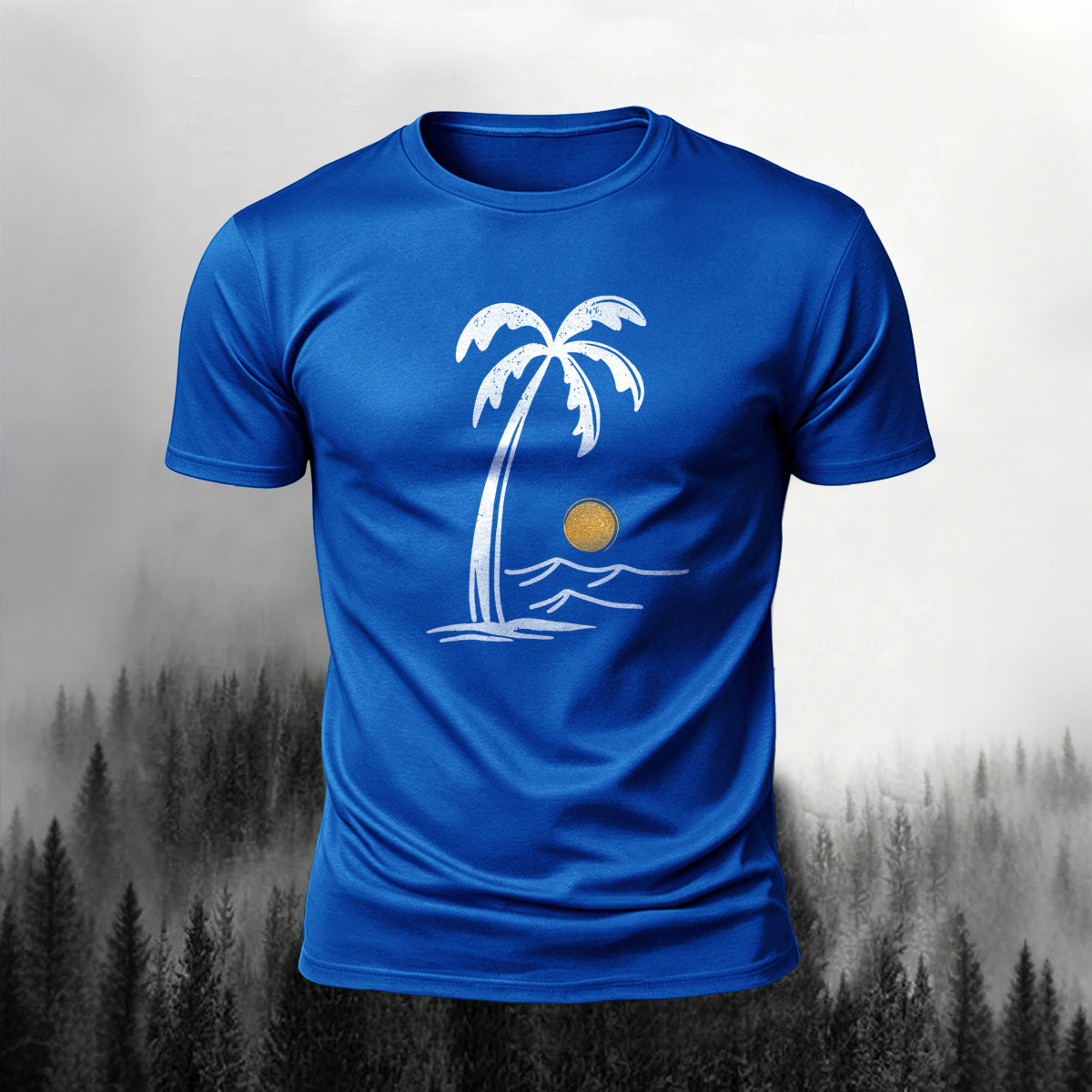 Mountain Series Simple Pattern Cotton Breathable T-Shirt Blue