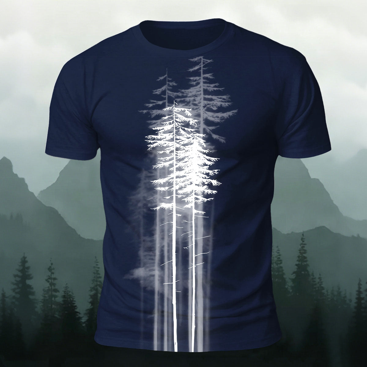 Straight Tree Pattern Retro Casual Polyester Tee