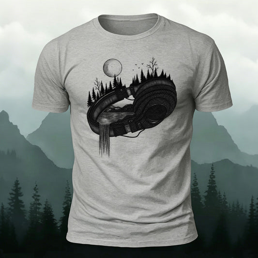 Combed Cotton Music and Nature Wilderness-Print Casual T-Shirt