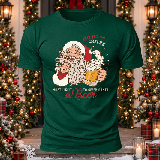 Ho Ho Ho Cheers Printed Short Sleeve T-Shirt