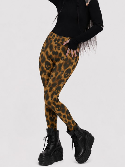 Trendy Gothic Skull-Print Polyester Leggings