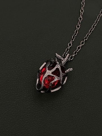 Gothic Dark Style Openwork Heart Red and Blue Glass Heart Pendant