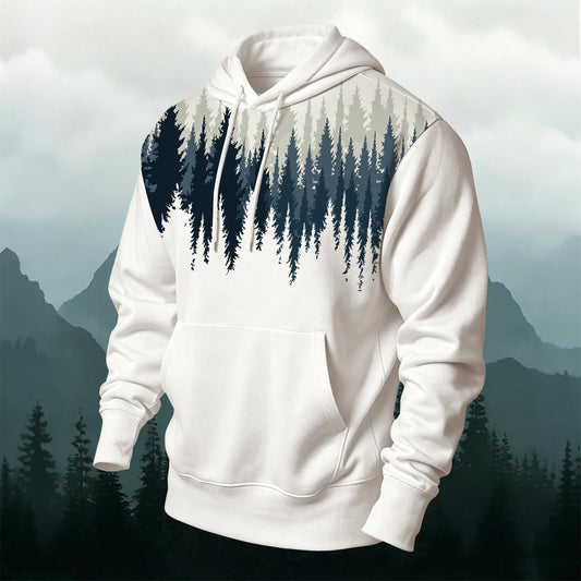 Cotton-Blend Deep Forest Print Casual Hoodie