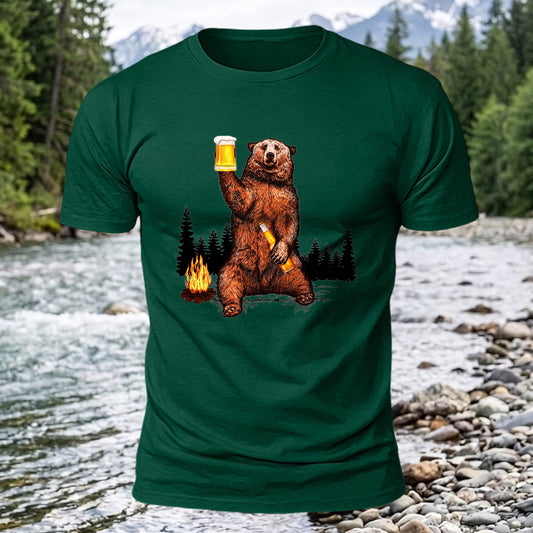 Beer Bear Printed Short Sleeve T-Shirt