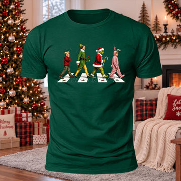 Christmas Abbey Road Printed Casual Short Sleeve T-Shirt