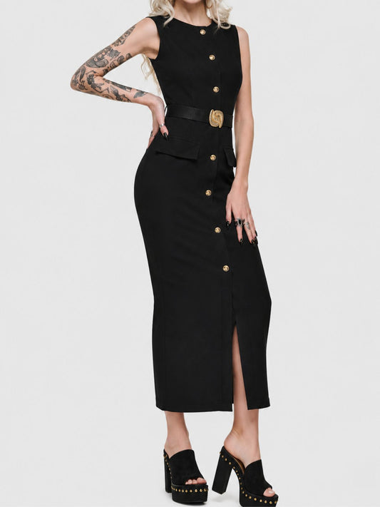 Fashion Trendy Belted Sexy Sleeveless Dress