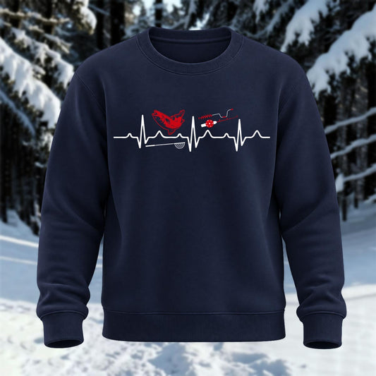 Ice Fishing Heartbeat Printed Round Neck Sweatshirt