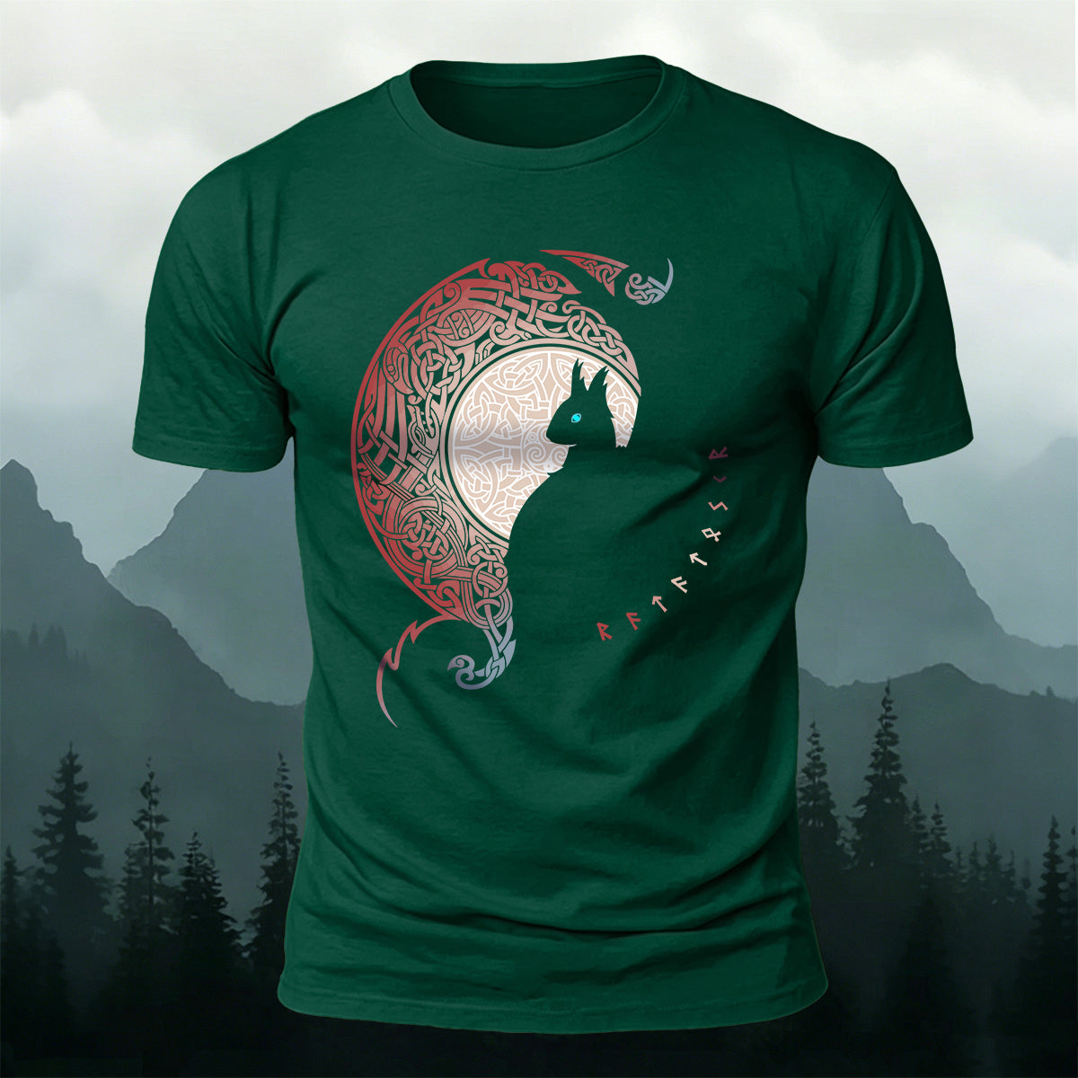 Cold-Eyed Giant Wolf Silhouette Mythical Design Cotton Tee