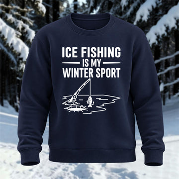 Ice Fishing Is My Winter Sport Printed Round Neck Sweatshirt